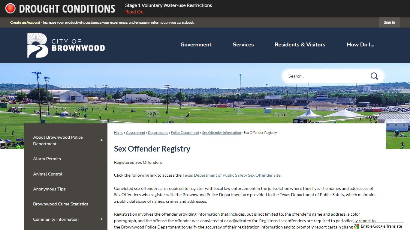 Sex Offender Registry | Brownwood, TX - Official Website
